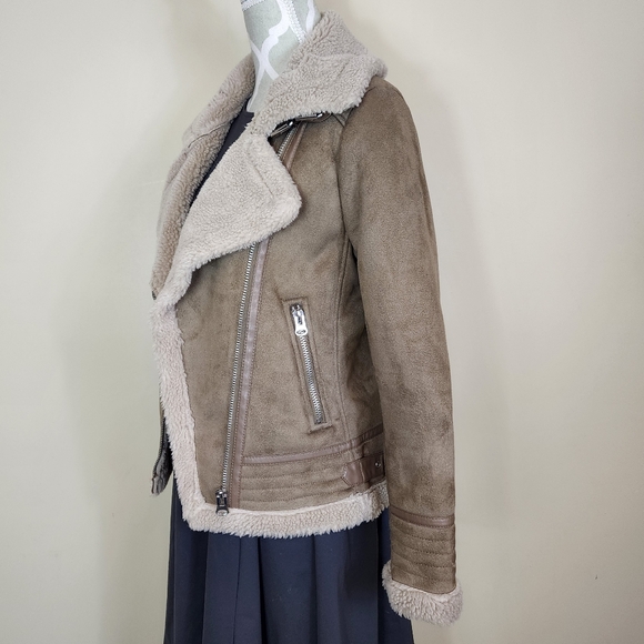 Zara Taupe Shearling Jacket - Picture 6 of 16